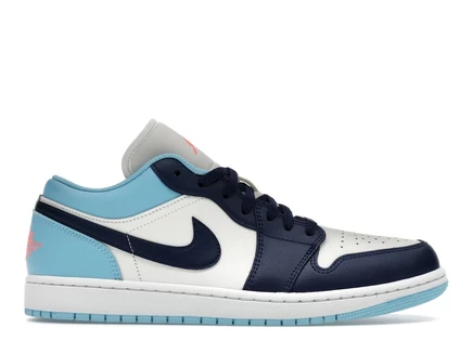 Мужские кроссовки Jordan 1 Low, кремово-голубые с оранжевыми и темно-синими акцентами