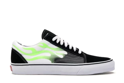 Мужские кеды Vans Old Skool Flame, черно-белые с зеленым принтом