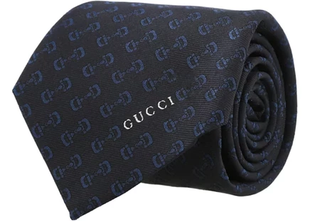 Мужской галстук Gucci Horsebit, шелковый, темно-синий