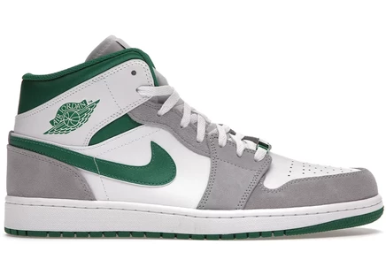 Кроссовки Jordan 1 Mid SE Grey Green, бело-серо-зелёные
