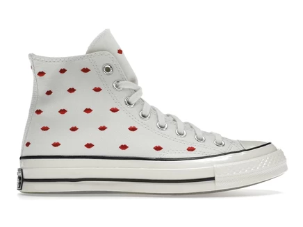 Унисекс кеды Converse Chuck 70 высокие, вышивка губ, винтажно-белые/красные