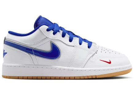 Детские кеды Jordan 1 Low SE Dodgers, белые/синие/жёлтые/красные