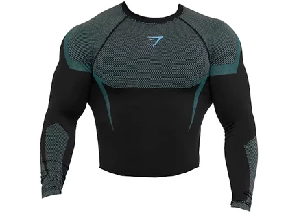 Мужской лонгслив Gymshark Onyx 5.0 бесшовный, облегающий, черный с синим