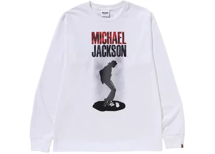 Мужская футболка с длинным рукавом Bape x Michael Jackson, белая
