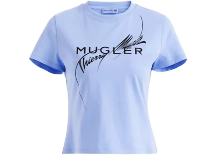 Женская футболка Mugler приталенная с принтом, синяя