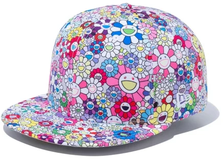 Кепка New Era x Murakami 59Fifty, белая с радужным принтом