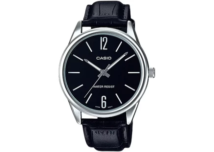 Часы Casio MTP-V005L-1B кожаный ремешок, черный циферблат
