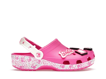 Унисекс сабо Crocs Classic Clog Barbie с блёстками, неоново-розовые/белые