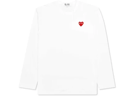 Унисекс лонгслив Comme des garcons play red emblem, белый