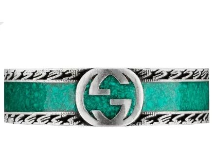 Мужское кольцо Gucci с логотипом G из серебра, бирюзовая эмаль