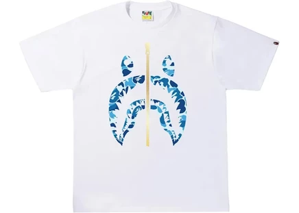 Мужская футболка Bape ABC Camo Gold Zip Shark, бело-голубая