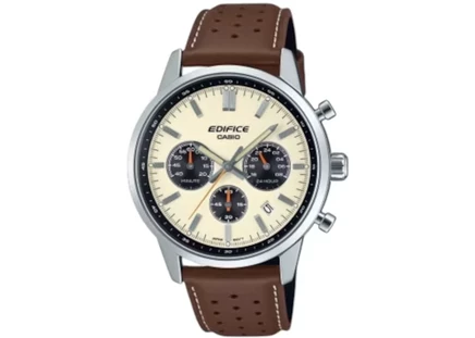 Мужские часы Casio Edifice EFR-575L-7A 40 мм, кожаный ремешок, белые