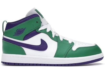 Детские кроссовки Jordan 1 Mid Incredible Hulk, зелено-фиолетовые