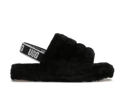 Детские шлепанцы UGG Fluff Yeah Slide с пушистой отделкой, черные