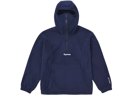 Мужская худи Supreme Polartec с маской и молнией, темно-синяя