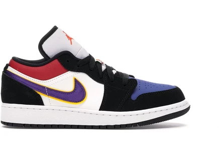 Детские кроссовки Jordan 1 Low Lakers, черно/фиолетово/белые