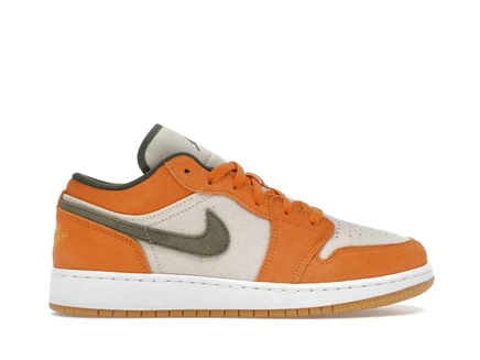 Детские кроссовки Jordan 1 Low (GS), бело-оливково-горчичные
