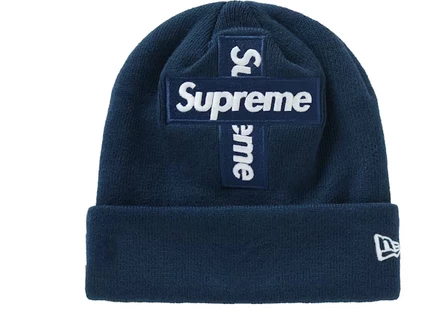 Унисекс шапка-бини Supreme New Era Cross Box Logo, темно-синяя
