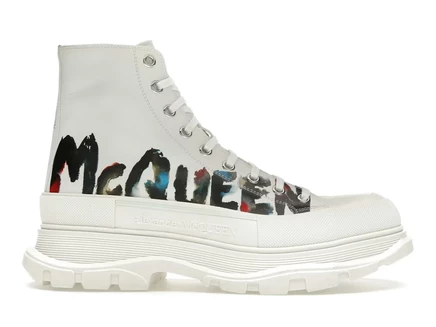 Мужские ботинки Alexander McQueen Tread Slick Graffiti, белые с многоцветным принтом