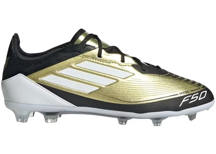 Детские футбольные бутсы Adidas F50 Pro FG Messi для твердого грунта, золотисто-металлические, белые и черные