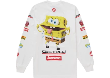 Мужская футболка Supreme SpongeBob с длинным рукавом, белая