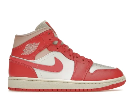 Женские кроссовки Jordan 1 Mid Strawberries, бело-коралловые