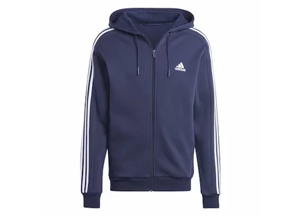 Мужское флисовое худи Adidas Essentials 3-Stripes на молнии, тёмно-синее