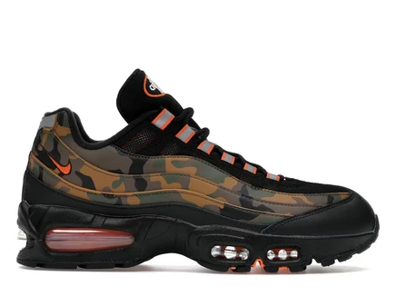 Мужские кроссовки Nike Air Max 95 в камуфляже с сигнально-оранжевыми акцентами