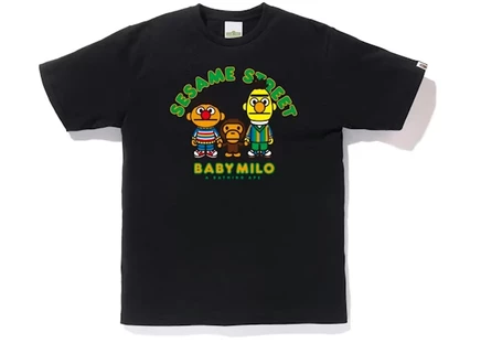 Мужская футболка Bape x Sesame Street Milo, Bert и Ernie, черная