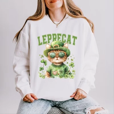 Акварельный кот Leprecat - Женская легкая одежда, окрашенная в белый цвет