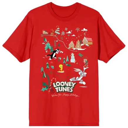 Женская футболка Looney Tunes «Зимний пейзаж», красная