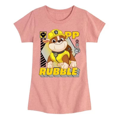 Приталенная футболка с коротким рукавом и рисунком для девочек - Paw Patrol - Rubble desert pink