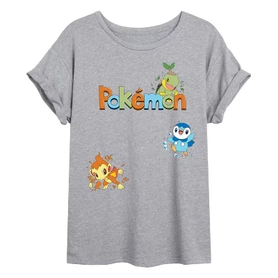 Женская футболка Pokemon, Тортвиг и Пиплап, серая