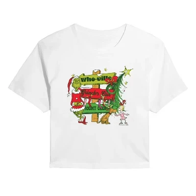 Женская укороченная футболка с рисунком Grinch Directions, белая