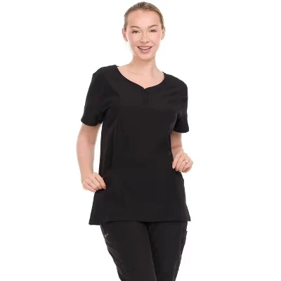 Женский топ-скраб HEAL+WEAR с V–образным вырезом и 4-полосной эластичностью-Мягкая эластичная рубашка для медсестер классического покроя с 2 карманами черного цвета