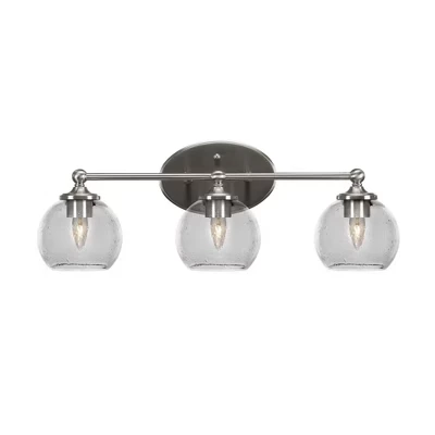 Туалетный столик Capri 3 - Light из матового никеля с прозрачным пузырчатым абажуром диаметром 5,75 дюйма