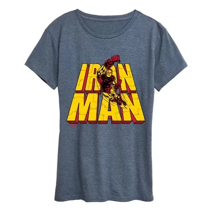 Женская футболка с надписью Iron Man Stacked Name Оверсайз с коротким рукавом и графическим рисунком heather blue