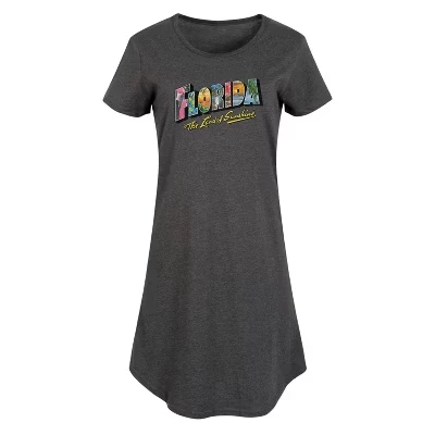 Женское платье-футболка с изображением флоридской открытки heather charcoal