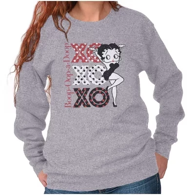 Милая очаровательная женская толстовка с круглым вырезом Betty Boop лицензионного спортивного серого цвета