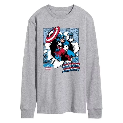 Men's -  - Captain America Comic Book Panels Long Sleeve Graphic T-Shirt athletic heather
