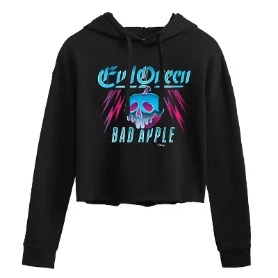 Женская укороченная толстовка с капюшоном Evil Queen Bad Apple черного цвета с графическим принтом