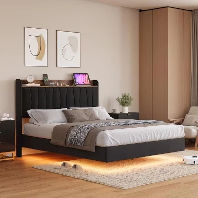 Плавающий каркас кровати COZONY с LED, черный