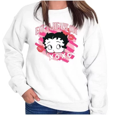 Женская толстовка с круглым вырезом Betty Boop Eat Ya Heart Out XOXO лицензионного белого цвета