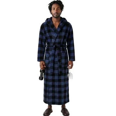 Мужской халат ADR, Плюшевый флисовый халат с капюшоном для мужчин, Длинный Теплый уютный банный халат для мужчин синего цвета