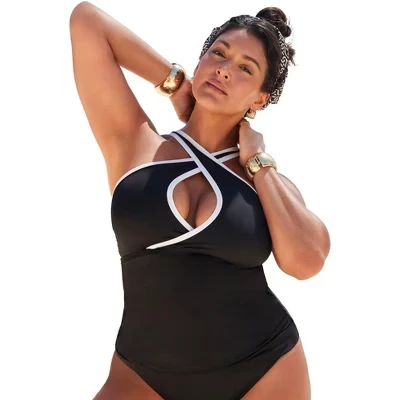 Женский топ-танкини Swimsuits for All, черно-белый