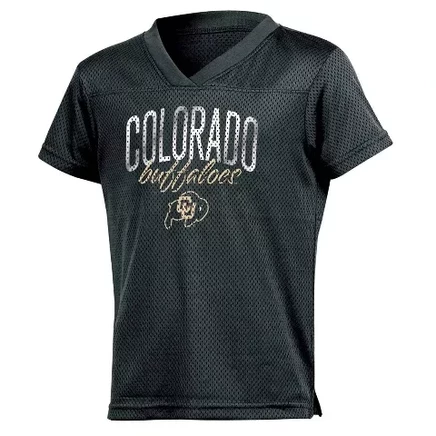 Сетчатая футболка из джерси для девочек Colorado Buffaloes - S: Свободный крой, V-образный вырез, короткий рукав, Футболки с логотипом команды