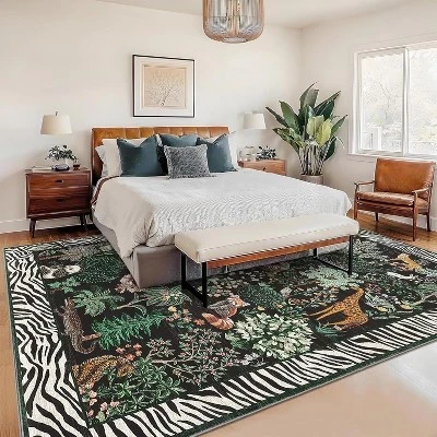 Vibrant Jungle Rug: Stain-Resistant, Low Pile Area Rug for Living & Dining Rooms, Bedrooms & Play Areas 10*13ft