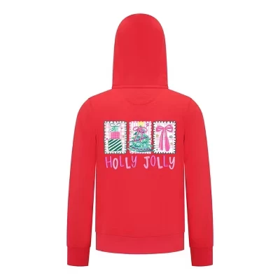 Рождественская коллекция Holly Jolly Girls с капюшоном на молнии – Розовая праздничная толстовка красного цвета