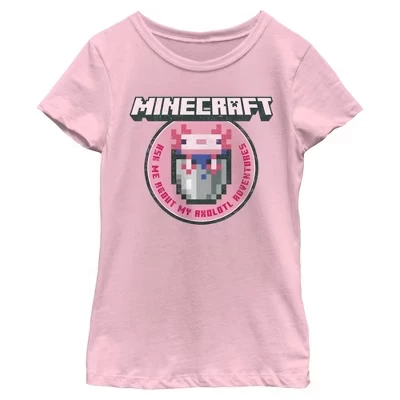 Футболка для девочек Minecraft с аксолотлем, розовая