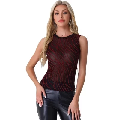 Женский топ INSPIRE CHIC блестящий сетчатый, черный